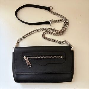 Rebecca Minkoff Avery Black Leather Silver Chain Crossbody Bag